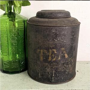 Vintage Tea Tin Canister Hinged Lid Rusty Primitive Farmhouse Cottage Core